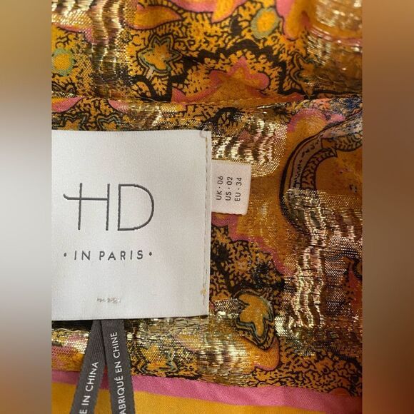 Anthropologie HD in Paris Goldspun Paisley Silk Dress Pleated size 2 Sleeveless - Picture 7 of 17